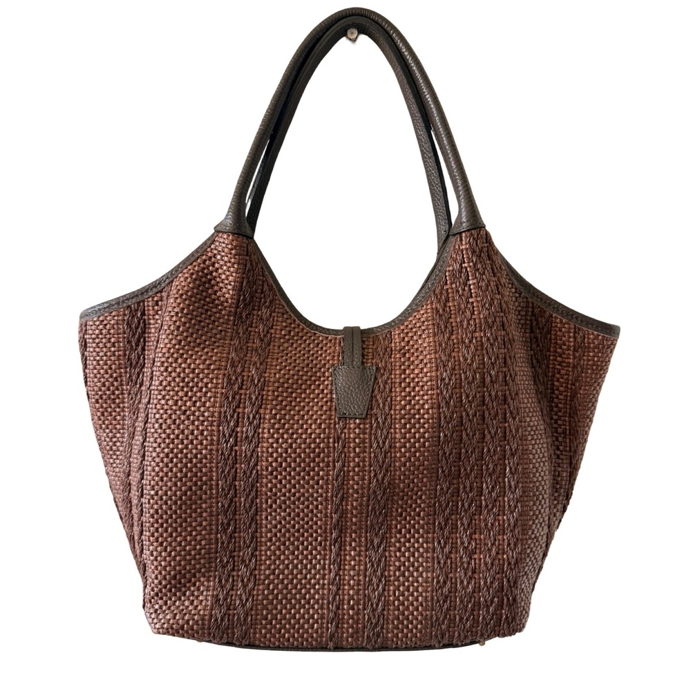 Cheval Firenze Tote Bag Womens Large Brown NEW Woven Leather Made in Italy - Picture 2 of 8